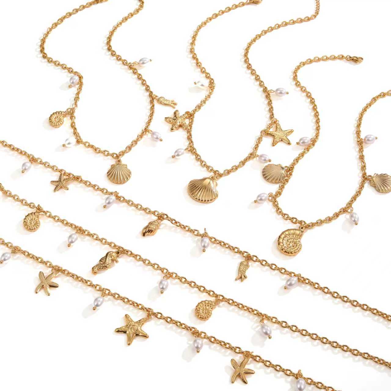 不锈钢18k镀金海洋生物吊坠项链