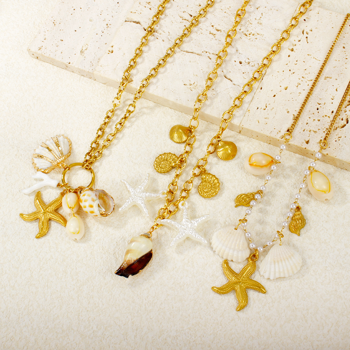 18K镀金PVD不锈钢贝壳海星海螺吊坠