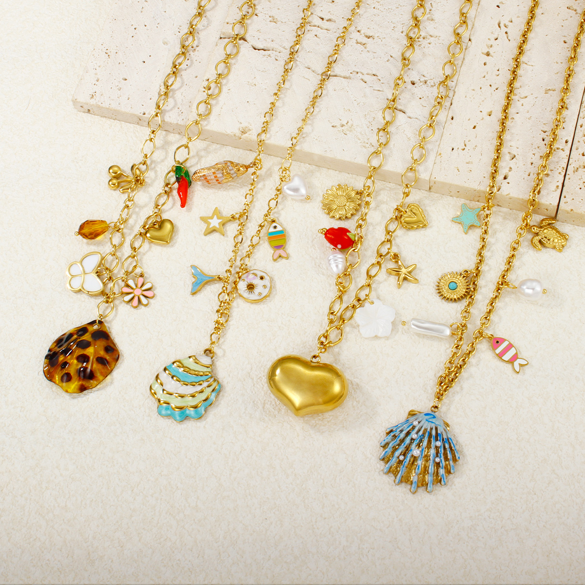 秋冬琥珀豹纹贝壳不锈钢项链