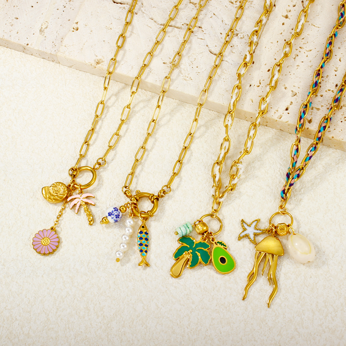 潮流批发海洋系列吊坠 18K 镀金不锈钢项链